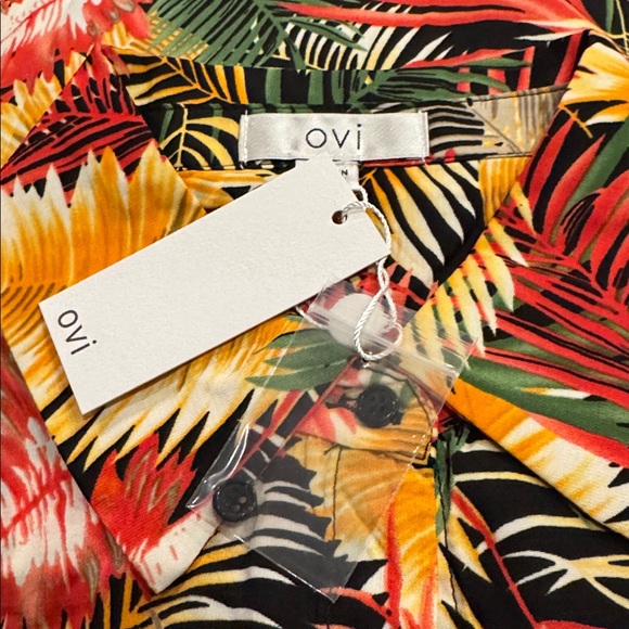 045 Ovi Women’s Long Sleeve Button Up Leaf Print Blouse - Picture 4 of 7